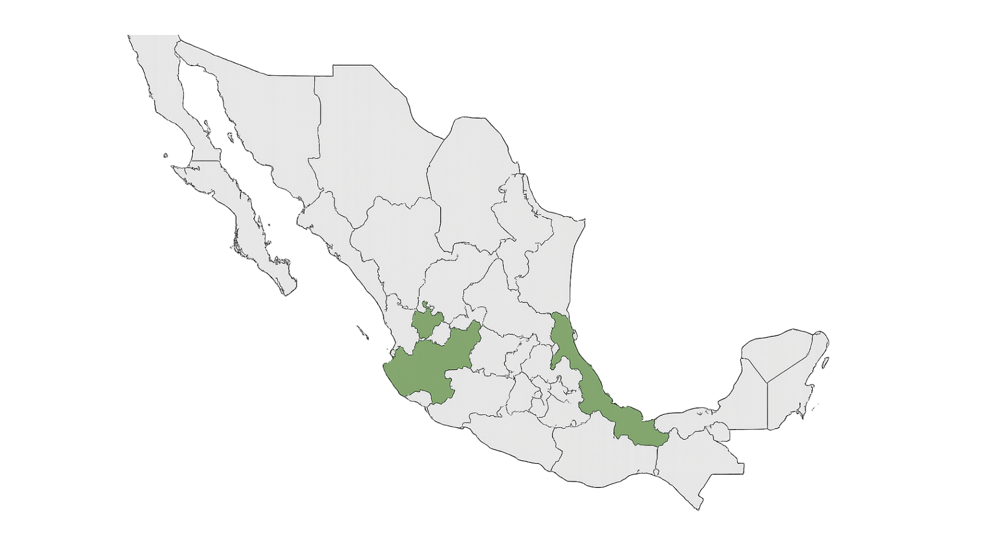 Map of Mexico with highlighted sourcing regions