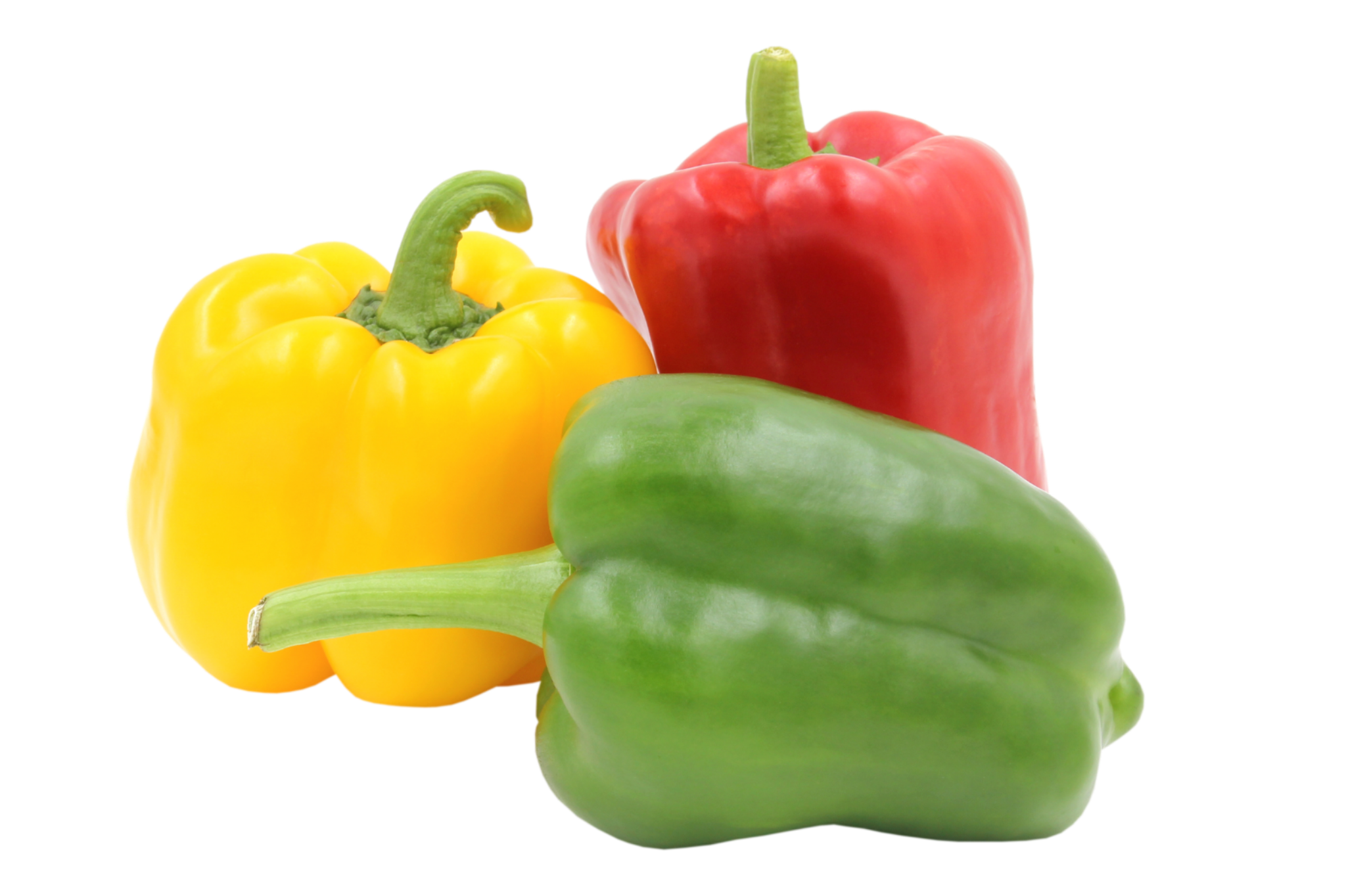 Red, yellow and green peppers
